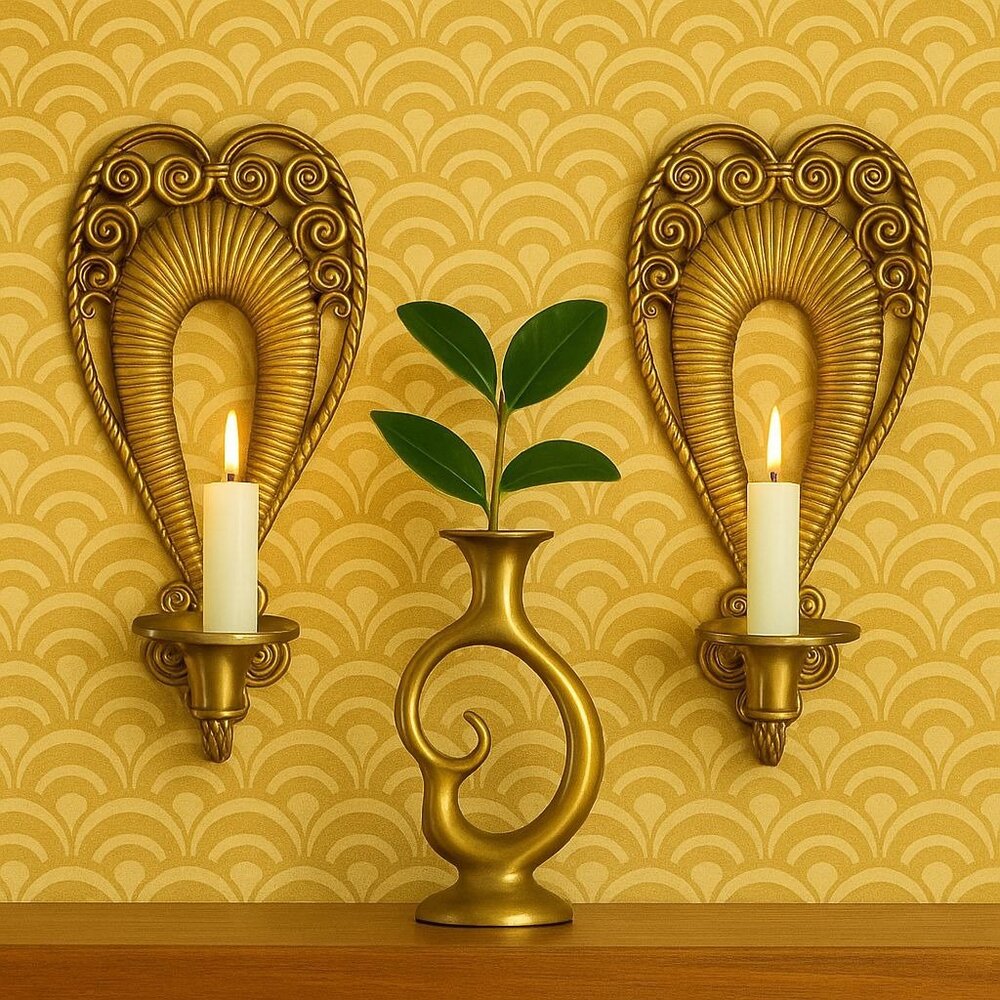 Romantic Hollywood Regency Taper Candle Sconce Holder Set of 2 VTG Hearts Glam